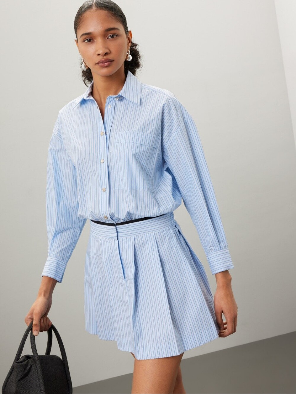 Maje Blue Striped Mini Shirt Dress